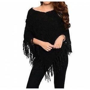 Oversized black fringe shawl super soft